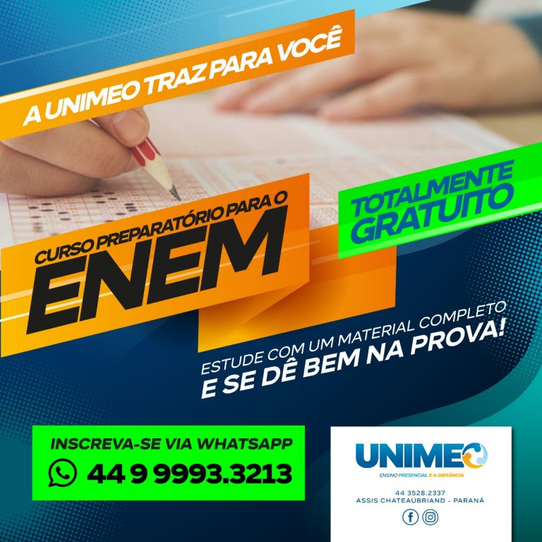 Gratuito: Unimeo oferta curso preparatório para Enem