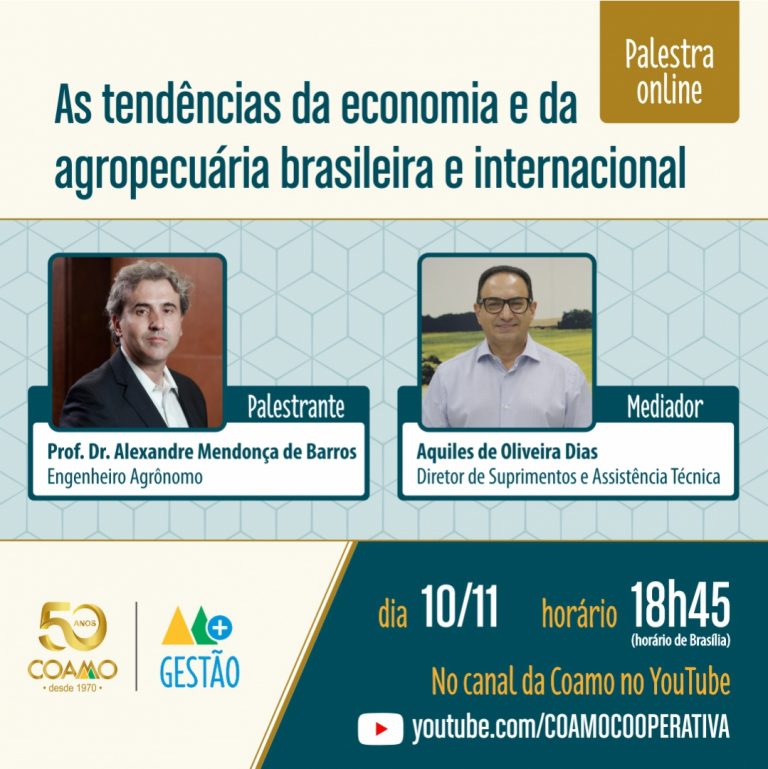 AGROPECUÁRIA: “Tendências da economia e da agropecuária” será tema de palestra no youtube da Coamo