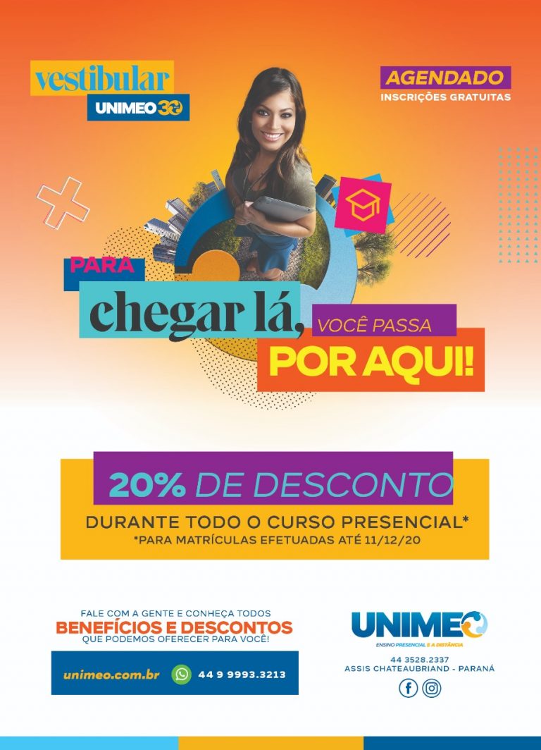 Vestibular Unimeo 30 anos: Para chegar lá, você precisa passar por aqui. Inscrições gratuitas!