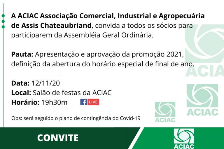 ACIAC discute em assembleia promoções de 2021 e horário especial do comércio
