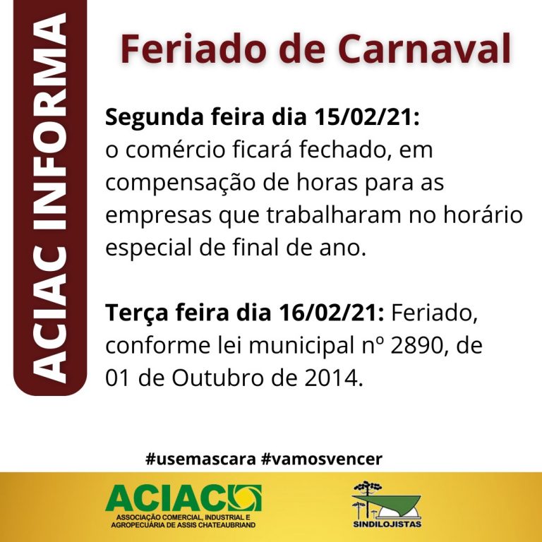 Comércio de Assis Chateaubriand estará fechado na segunda-feira dia 15!