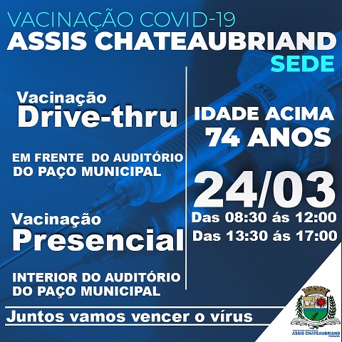 Auditório da Prefeitura será utilizado para vacinação e  drive-thru contra a covid-19