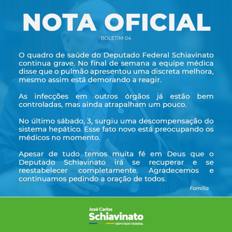 Quadro de saúde do deputado Schiavinato