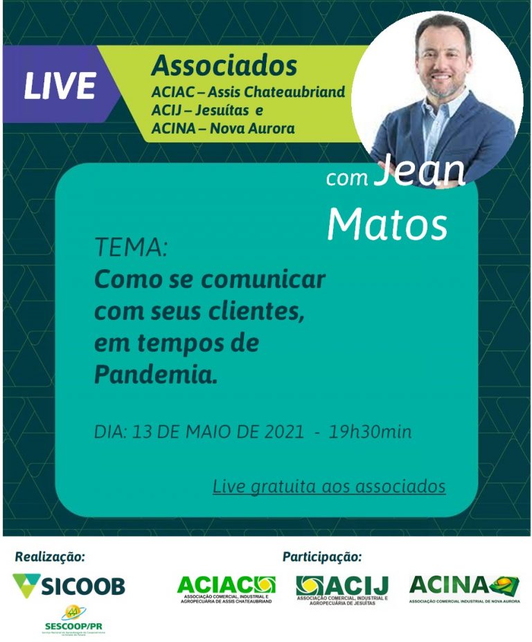 Sicoob: Live com Jean Mota para associados da ACIAC, ACIJ e ACINA