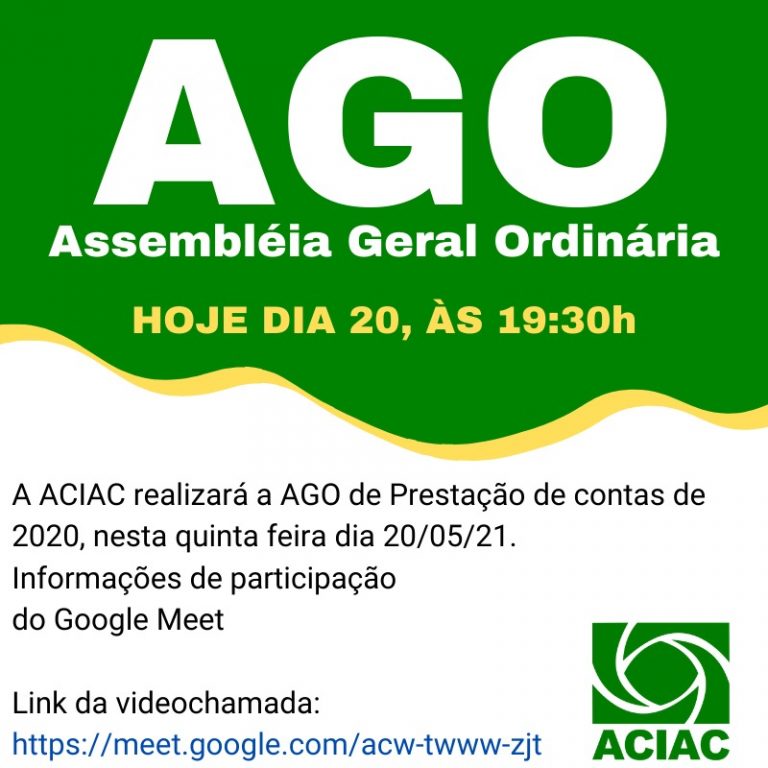 ACIAC realiza Assembleia Geral Ordinária online na noite de hoje