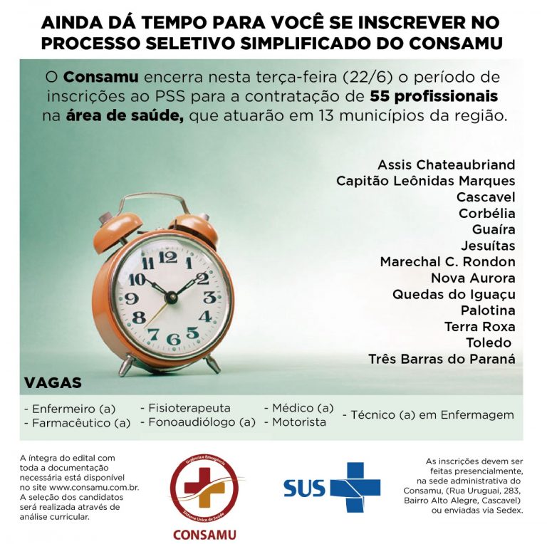 Termina na terça-feira o prazo para inscrições no PSS do Consamu