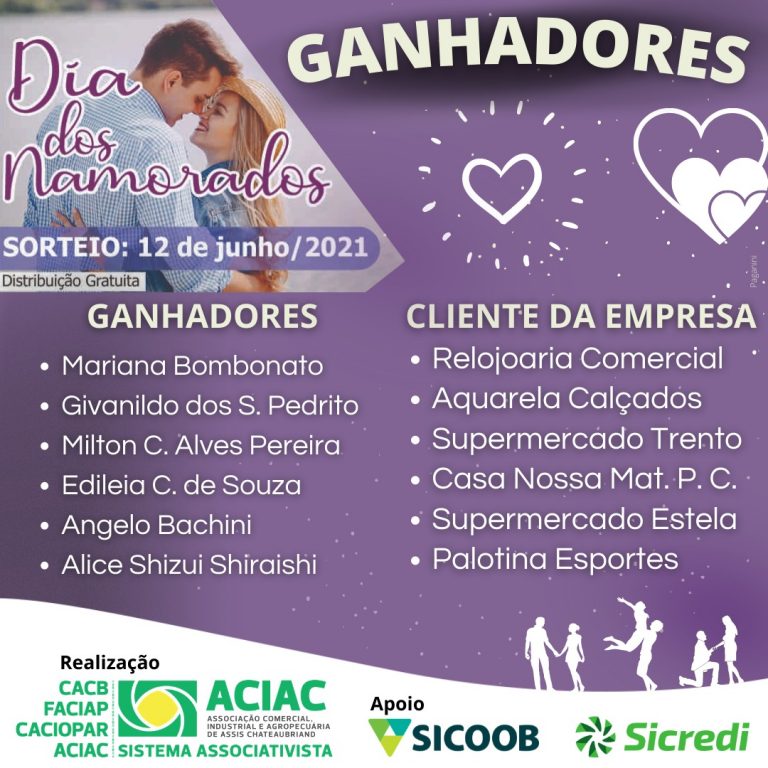 Ganhadores da promoção Dia dos Namorados da ACIAC