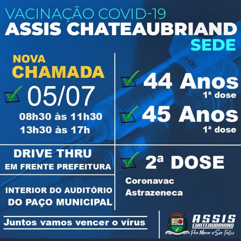 Assis Chateaubriand segue vacinando pessoas de 44 e 45 anos e reforça importância da segunda dose