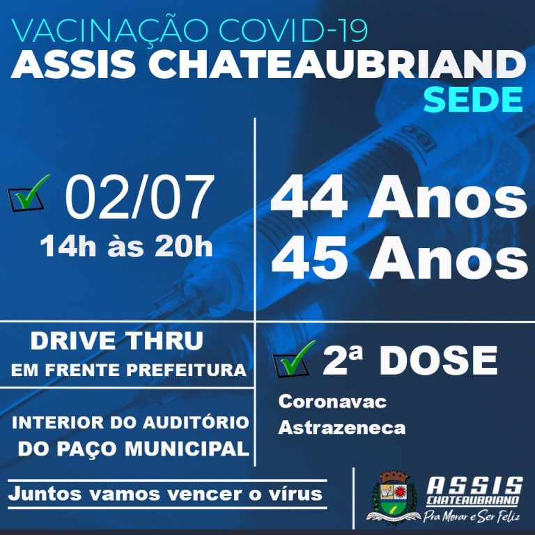 Vacinação avança e pessoas com 44 e 45 anos são chamadas em Assis Chateaubriand