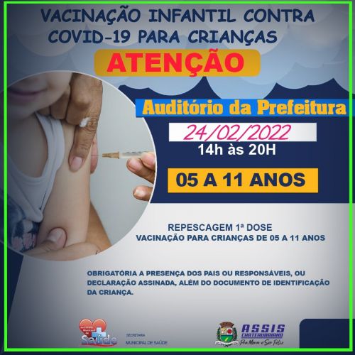 Assis Chateaubriand vacina crianças das 14h às 20h nesta quinta-feira