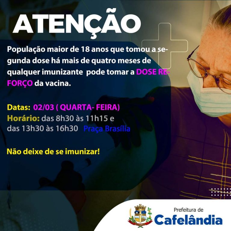 Cafelândia vacina hoje com a dose de reforço