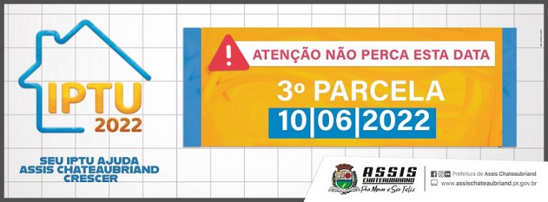 Assis: Vence no dia 10 de junho a terceira parcela do IPTU 2022