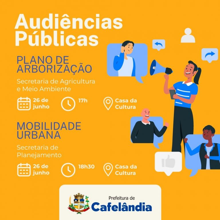 Município de Cafelândia realiza audiências públicas sobre Plano de Arborização e Mobilidade Urbana no próximo dia 26