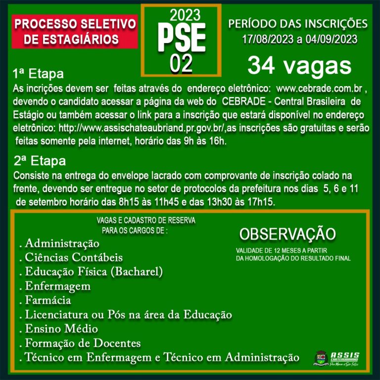Várias vagas são ofertadas através do novo PSE em Assis Chateaubriand
