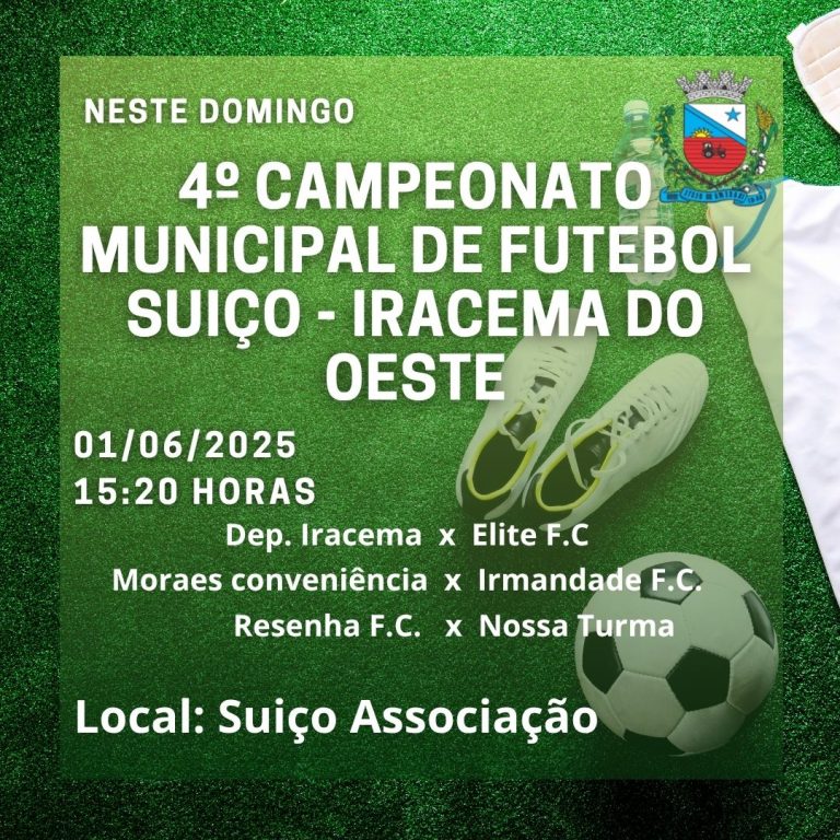 Iracema do Oeste: Campeonato Municipal de Futebol Suíço terá início no domingo (01/06)