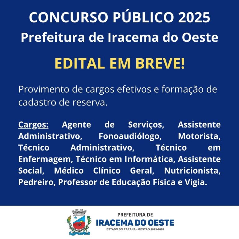 Concurso Público 2025 em Iracema do Oeste: Edital será divulgado em breve