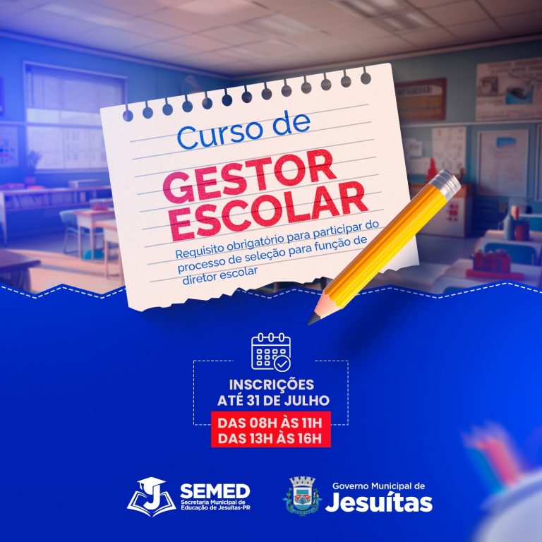 Prefeitura de Jesuítas convida professores para curso de Gestor Escolar