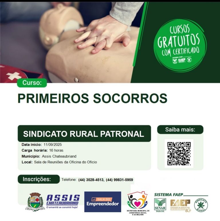 Curso gratuito de Primeiros Socorros está com inscrições abertas