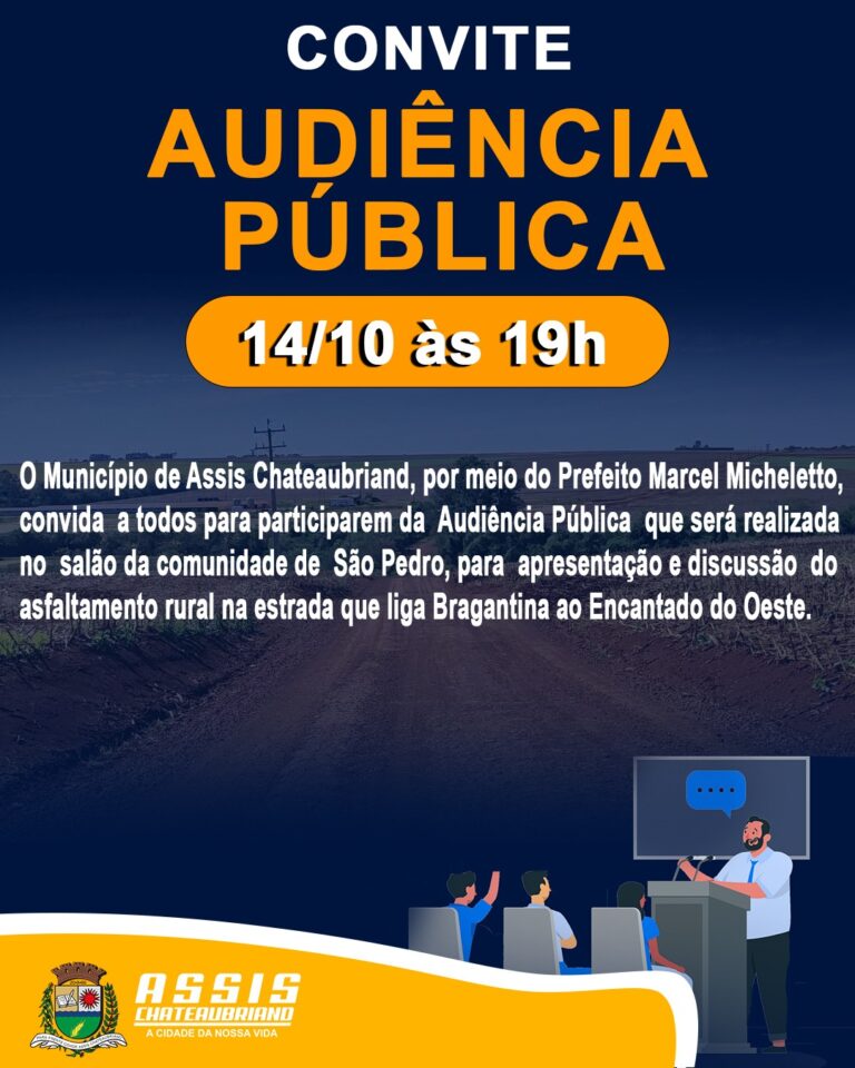 Audiência Pública dia 14 de outubro às 19h no Salão da Comunidade de São Pedro
