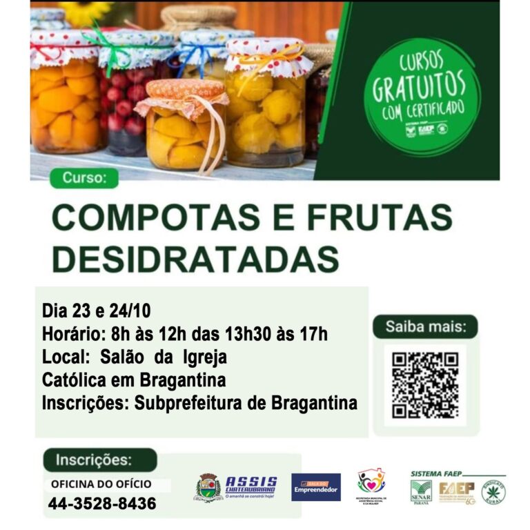 Curso de Compotas e Frutas Desidratadas em Bragantina
