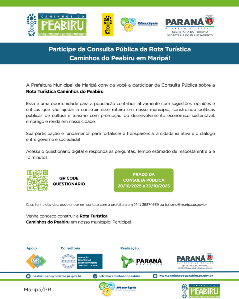 Participe da Consulta Pública sobre a Rota Turística Caminhos do Peabiru em Maripá