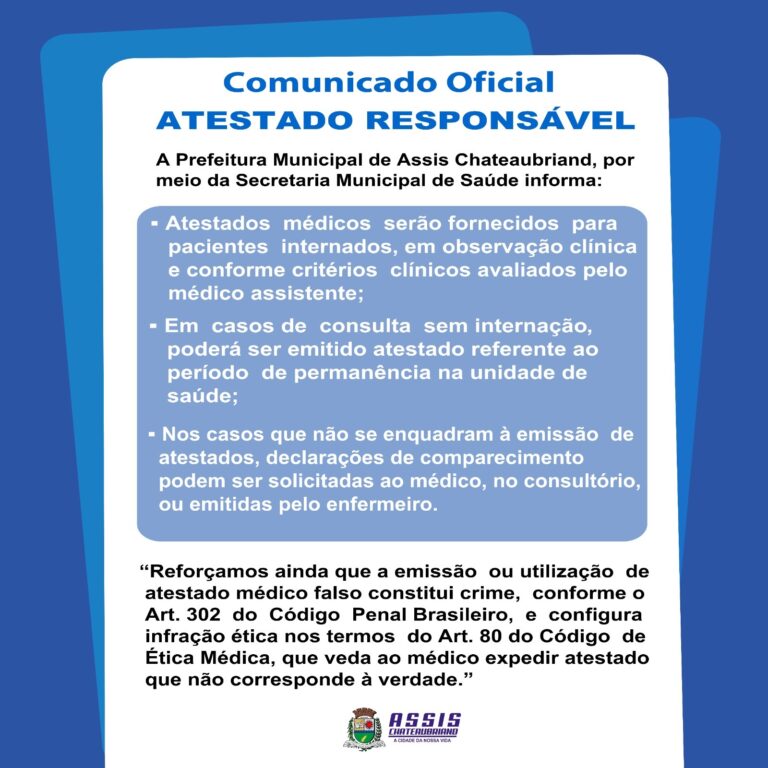 Assis Chateaubriand adere à Campanha “Atestado Responsável
