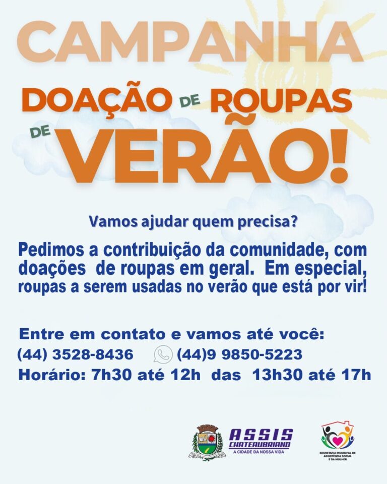 Comunidade é convidada a doar roupas de verão e apoiar famílias em vulnerabilidade