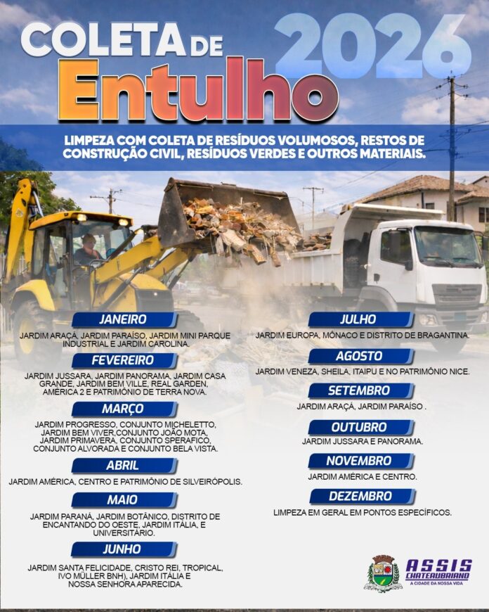 Caráter Orientativo - Descrição de serviços, datas e horários - Coleta de Entulho 2026