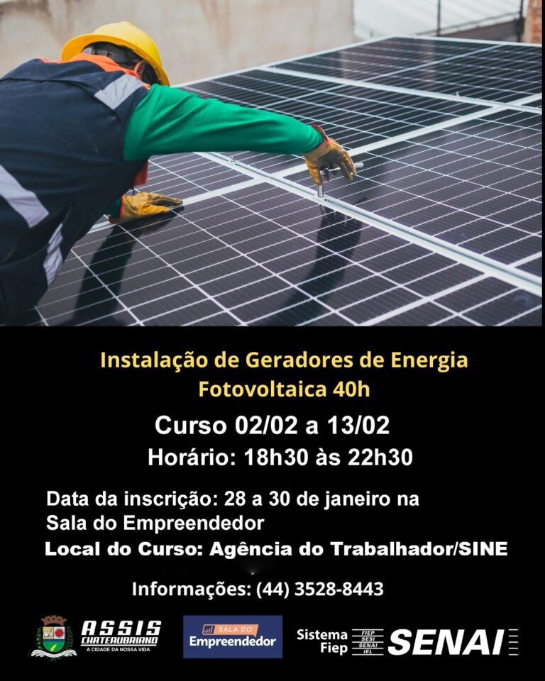 Assis Chateaubriand oferece curso gratuito com foco em energia solar