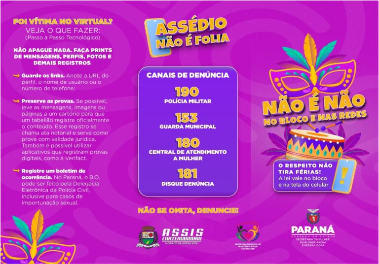 Campanha de Carnaval 2026: "Não é Não, no Bloco e nas Redes"