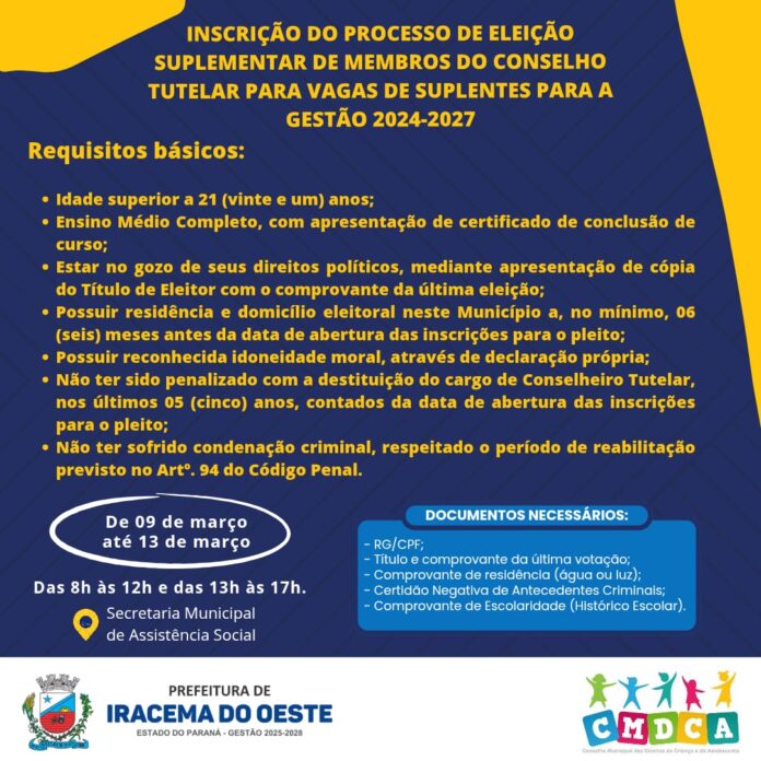 Inscrições para Eleição Suplementar do Conselho Tutelar