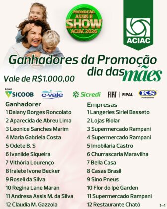 Assis &eacute; Show do Dia das M&atilde;es: ACIAC sorteia R$ 51 mil na promo&ccedil;&atilde;o e conta com presen&ccedil;a de seis ex-presidentes