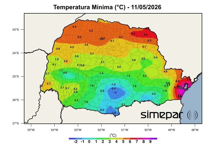 Paraná tem primeiras temperaturas negativas e recorde de frio no ano