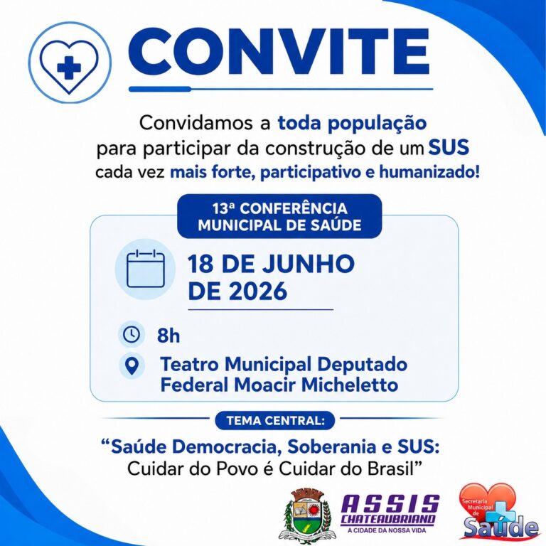 13ª Conferência Municipal da Saúde será realizada na próxima quinta-feira (18)