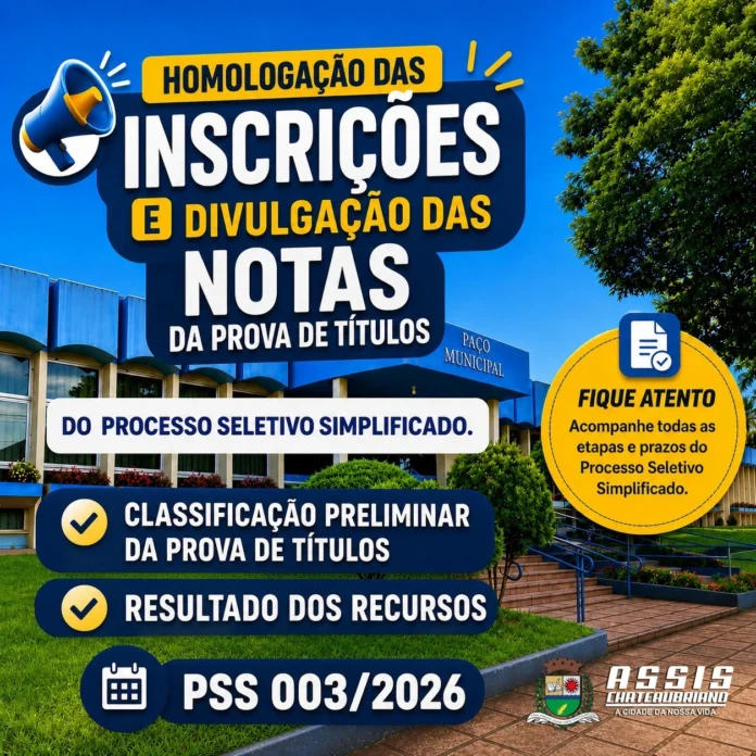 Assis Chateaubriand publica resultado de recursos e classificação preliminar do PSS 03/2026