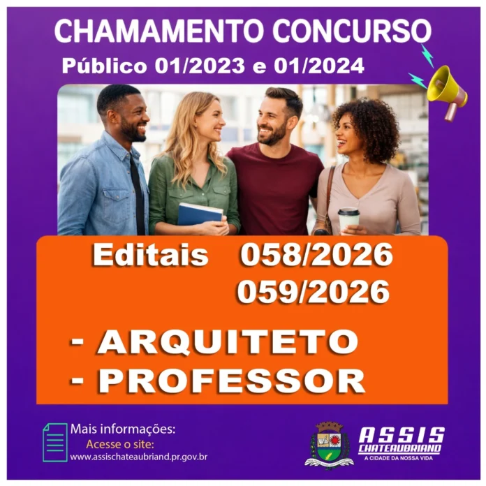 Concurso Público: Assis Chateaubriand convoca novos profissionais de Arquitetura e Educação