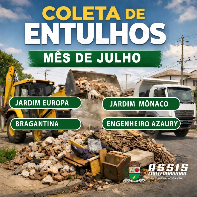 Confira o cronograma de recolhimento de entulhos nos bairros de Assis em julho